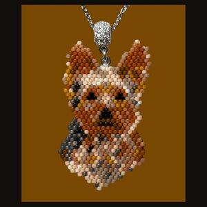 Hand Crafted Beaded Yorkshire Terrier Yorkie dog face portrait pendant w chain